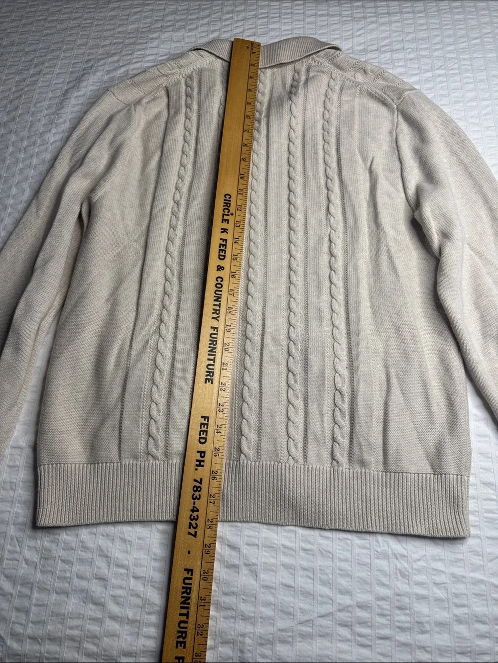 J. Crew Men's Cream Cable Knit Polo-Style Button Cardigan Size L - 100% Cotton